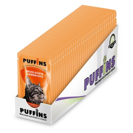 Wet food "Puffins" for cats, meat assorted in sauce, 75 g-2