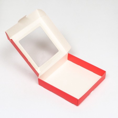 The box is self -assembly, with a window, red, 16 x 16 x 3 cm, set 5 pcs.-3