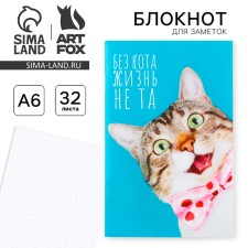 Блокнот А6, 32 л в клетку «Кот»
