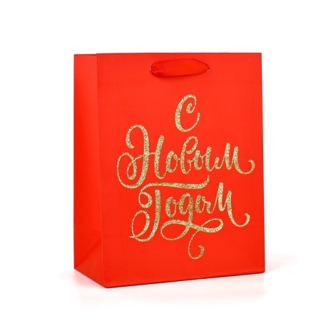New Year's Gift Laminated Package "Happy New Year", glitter, MS 18 x 23 x 10 cm, New Year