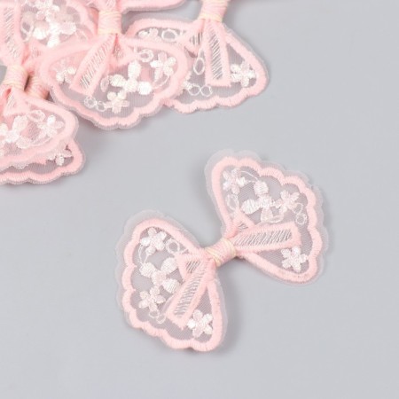 Decor for creativity Textile embroidery "Bow in white-pink flowers" 7x5.5 cm