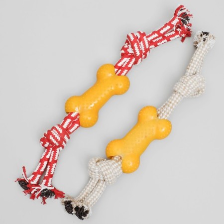 Double cable toy with a bone, up to 30 cm, up to 85 g, mix of flowers-3