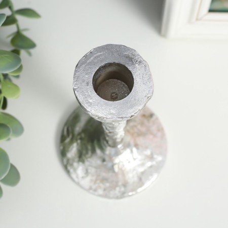 Polystone candlestick for 1 candle "Goliath" silver 14x8x8 cm-2