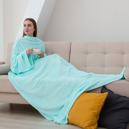 Blave with sleeves "Ethel", 150*200 cm, 30x50 cm, mint, 100% p/e