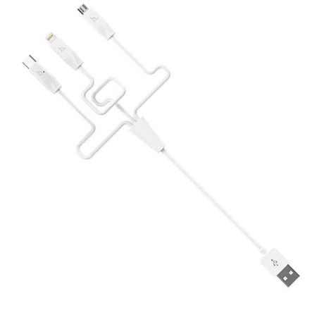 Hoco X1, microUSB/Lightning/Type -C - USB, 2.4 A, 1 m, white cable-4