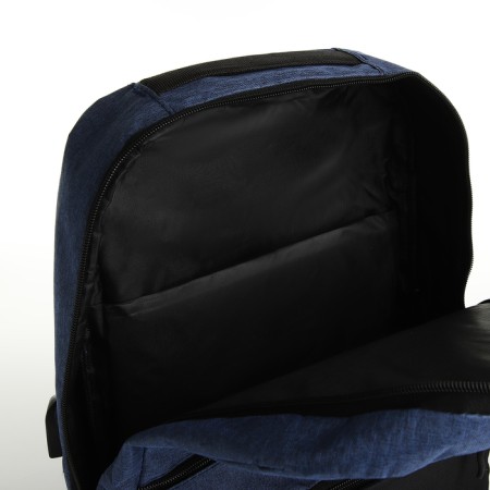 City backpack with USB from textiles with lightning, 2 pockets, black/blue color-6