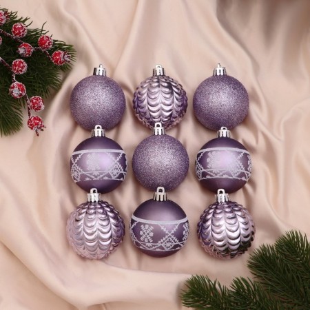 Set of balls plastic D-6 cm, 9 pcs "Isabelle" Patterns, lilac