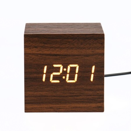 Clock - an alarm clock electronic "digit" with a thermometer, wooden, 6.5 cm, aaa, USB-3