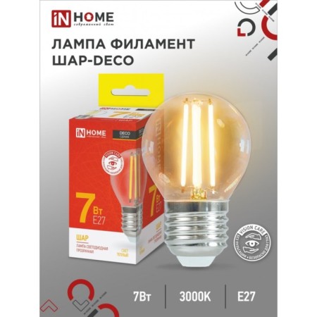 LED lamp In Home Led-Shar-Deco, 7 W, 230 V, E27, 3000 K, 810 lm, transparent