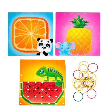 District “Fruits” geobard with interchangeable pictures and rubber bands, according to the Montessori method, tablet color mix-2