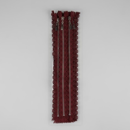 Metal zipper, No. 3, non -proceeding, automatic lock, 30 cm, burgundy/nickel color-3