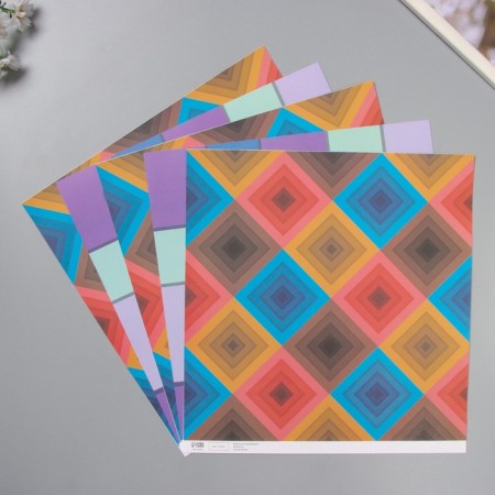 Scrapbooking paper bilateral "bright geometry" density 180 grams set 5 pcs 30.5x32 cm 1071-1