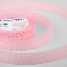 The tape is decorative, reps, with openwork edge, 25 mm × 9.1 ± 0.5 m, pink color