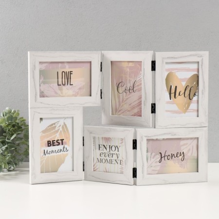 MDF photo frame in 6 photos 10x15 cm, 10x10 cm "Riddle" White 33x47.8x1.1 cm