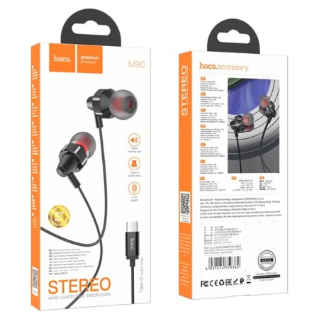 Hoco M90 headphones, wired, vacuum, Type-C, 1.2 m, black-5