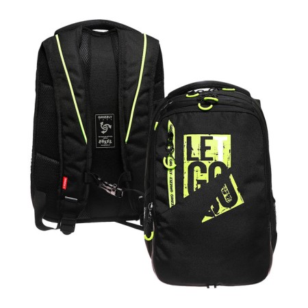 Youth backpack 42 x 31 x 22 cm, Grizzly, ergonomic back, laptop compartment, black/green