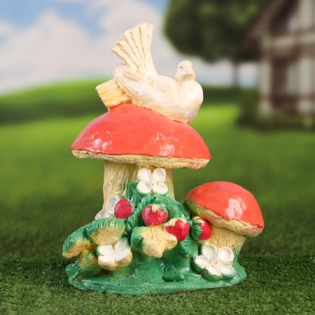 Garden figure "Bird on Mushrooms" 22x20x28cm-1