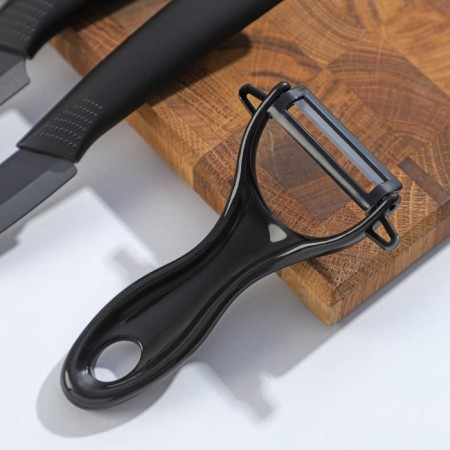 Set of knives on the stand Magistro Black, 4 objects: 3 knife, vegetable cleaning, black color-6