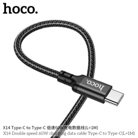 Hoco X14, Type-C cable-Type-C, 60 W, 3 A, 1 m, data transfer, nylon braid, black-2
