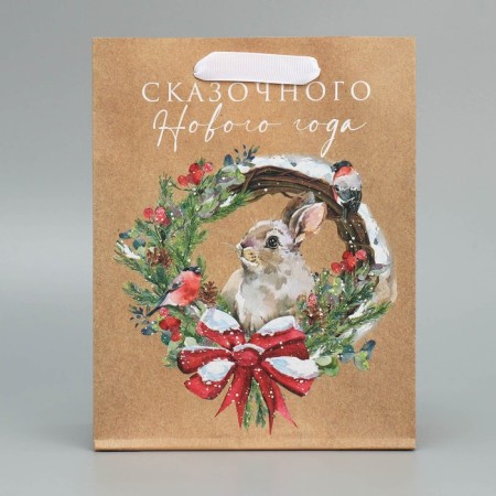 Craft vertical “Hare and Wreath” package, MS 18 x 23 x 10 cm, New Year-4