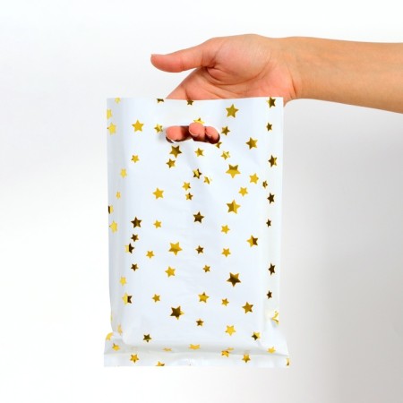 A set of gift packages, metallized, "stars" white 17x25 cm, 20 microns 10 pcs-1
