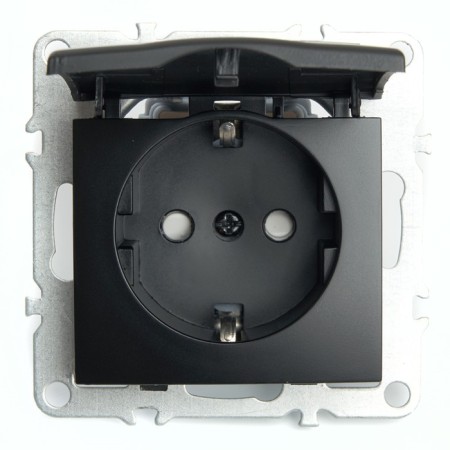 1-seater s/s outlet with a lid (mechanism), Stekker series Erna, PST16-9112-03, Black