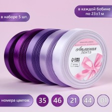 A set of satin ribbons, 5 pcs, size 1 tape: 20 mm × 23 ± 1 m, color violet spectrum