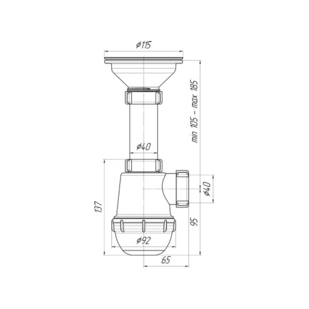 Siphon for sipi "Ani Plast" Grotto a0150, 3 1/2 "x40 mm, with a stainless grill d = 115 mm-6