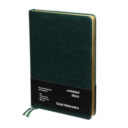 Delivery of a low -end A5, 136 sheets in a ruler, leatherette "Nebraska", gold cut, green-6