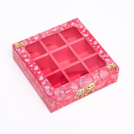 Box for 9 sweets with a shell, pink "bears" 13.7 x 13.7 x 3.5 cm-3