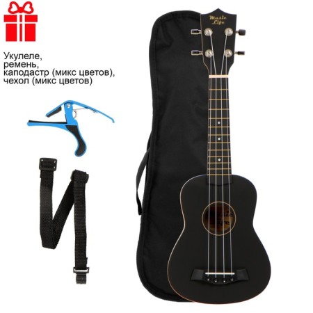Premium Black Ukulelet Set: Ukulela, Belting, Kapodastra, Czech