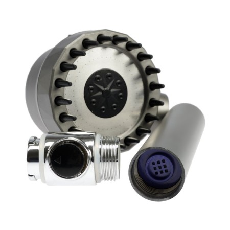 Shower watering can Zein Z3550, D = 80 mm, 3 modes, with massage cloves, button "Stop", graphite-10
