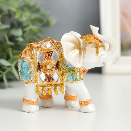 Polystone souvenir "White Elephant in the Golden Popone with blue inserts" MIX 9.5x5x7 cm-4