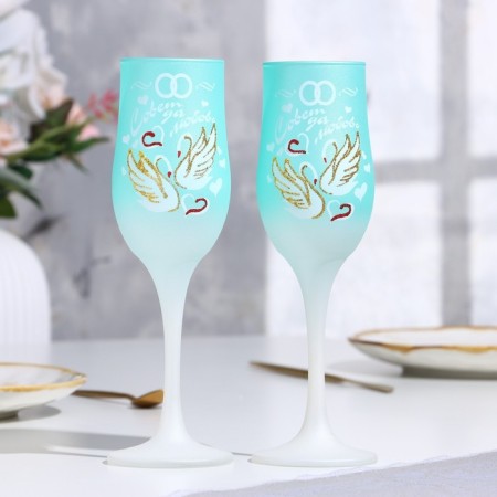 Set of wedding glasses "Council yes love", 200 ml, turquoise-5