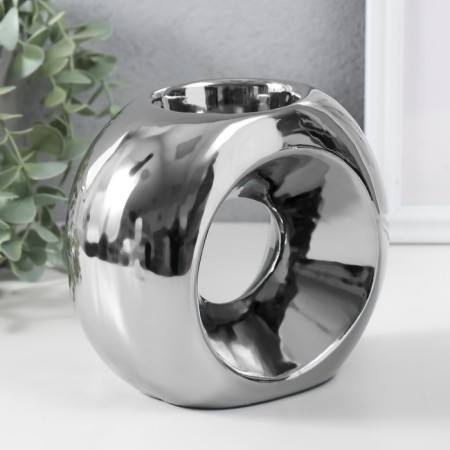 Ceramics candlestick for 1 candle "Ring" d = 6 cm silver 16x8x14 cm-2
