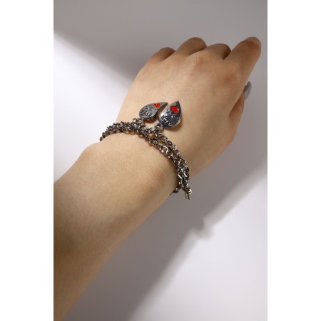 Bracelets "Demetrons" halves of the heart with keys, red color in silver, 17 size-1