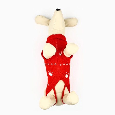 Clothing for dogs. Knitted sweater with "New Year" ornament, red, size S-5