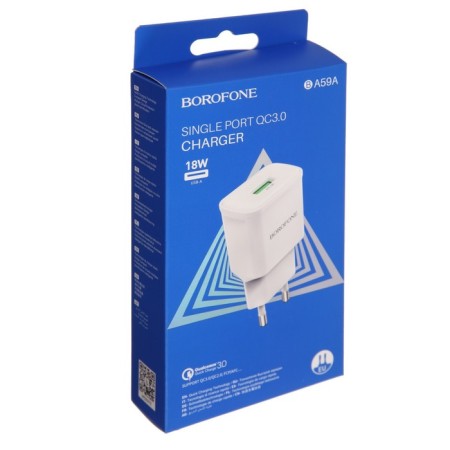 Network charger Borofone BA59A, USB, QC3.0, 3 A, white-3