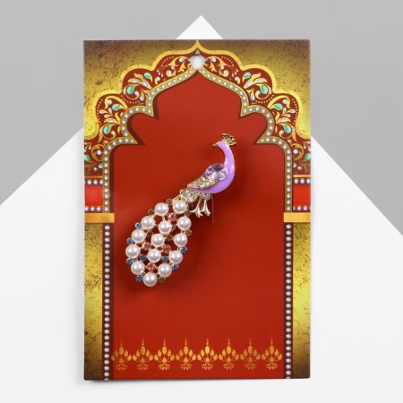 Brooch "Peacock" with a pearl tail, colored in gold-3