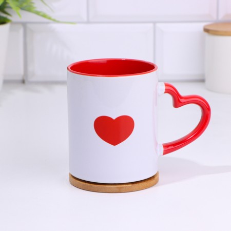 Sublimation mug "I love my husband", with a curly handle, the bottom of the red color-2