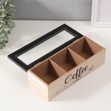 Casket Wood 3 divisions "Morning begins with coffee" 9x23.4x7.2 cm-2
