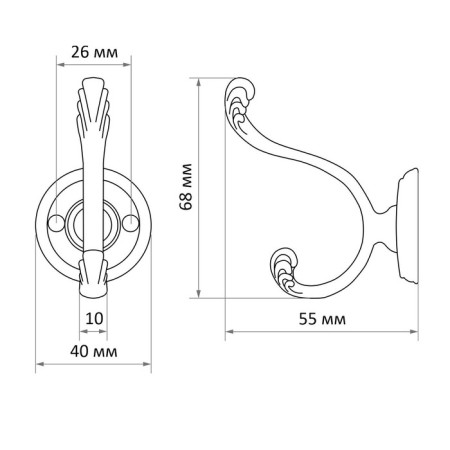 Hook furniture tundra TKD019, two -rod, bronze color-6