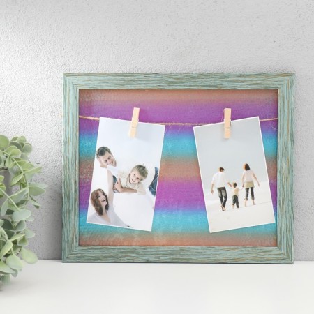 Photo frame plastic, textiles in 2 photos "Rainbow Night" with clothespins 27.7x23 cm