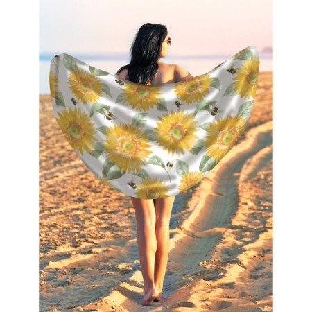 Pareo and beach rug "sunflower and bumblebee", d = 150 cm