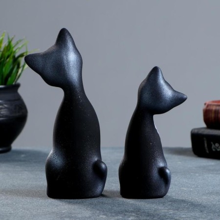 Figure "Love Cats Eared" 6x7x17cm Black/Silver (set 2pcs)-5