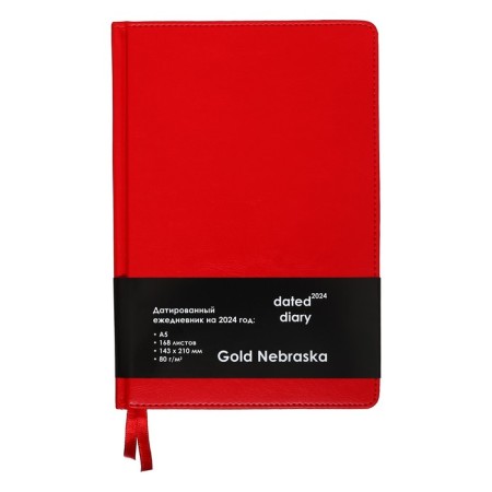 Dated diary 2024, A5, 168 sheets in the ruler, the leatherette "Nebraska", gold cut, red