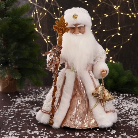 Santa Claus "with cones and staff" moves, 40 cm, white-beige