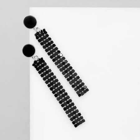 Hanging earrings “rectangle” disco, black color in silver, 8 cm-3