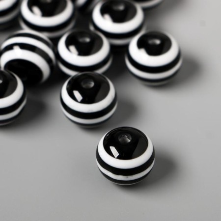 Beads for creativity plastic "Black and white striped ball" set of 15 pcs 1.4x1.4x1.4 cm 537373