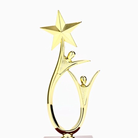 The award figure "Man with a star", gold, the plastic stand is blue, 18 x 6 x 6 cm.-3